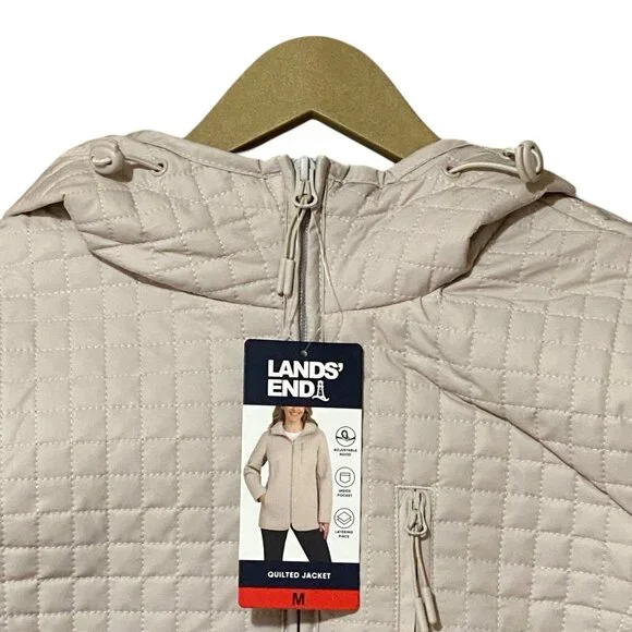 Lands' End Womens Quilted Hooded Jacket Tan Medium NWT Lightweight Full Zip - Picture 3 of 8